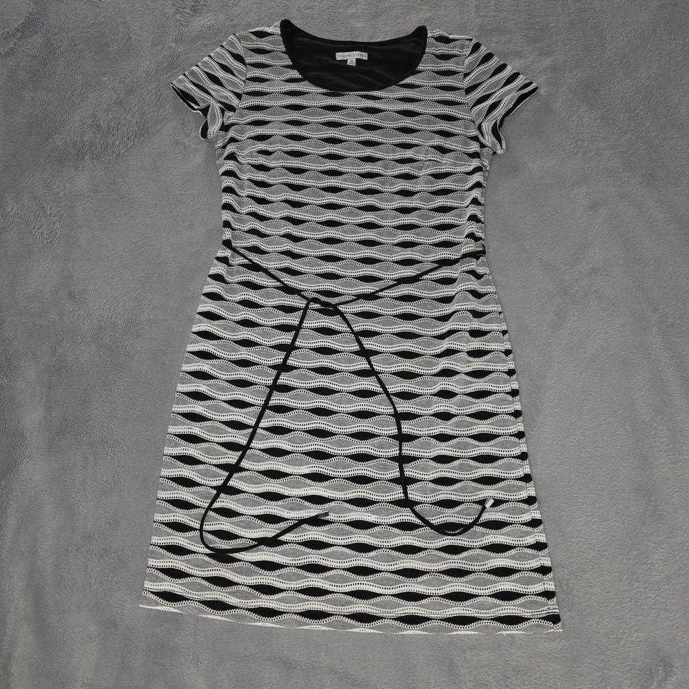 Sandra Darren Dress Size‎ 10 Black White Geometric Sheer Black Slip String Tie